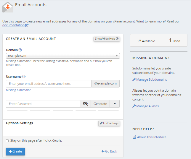 Email Accounts - Enter Details