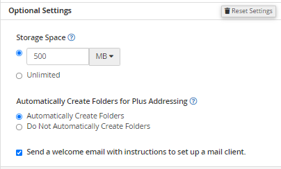Email Accounts - Optiona Settings
