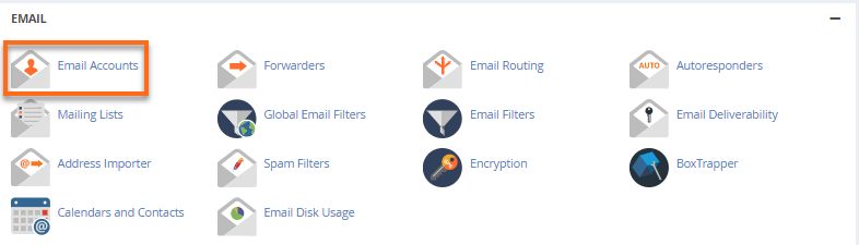 cPanel - Email Accounts section