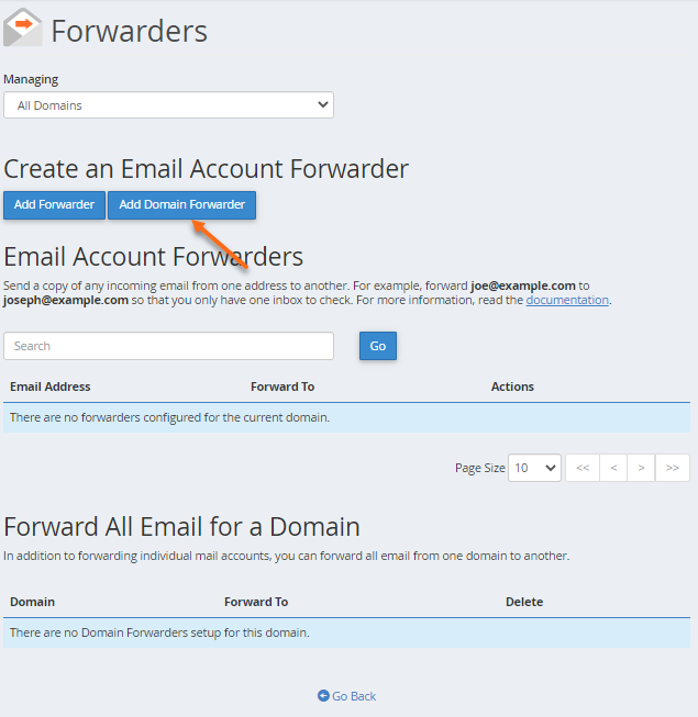 cPanel - Domain Forwarder