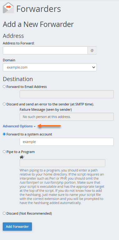 Email Forwarder - Advanced Options